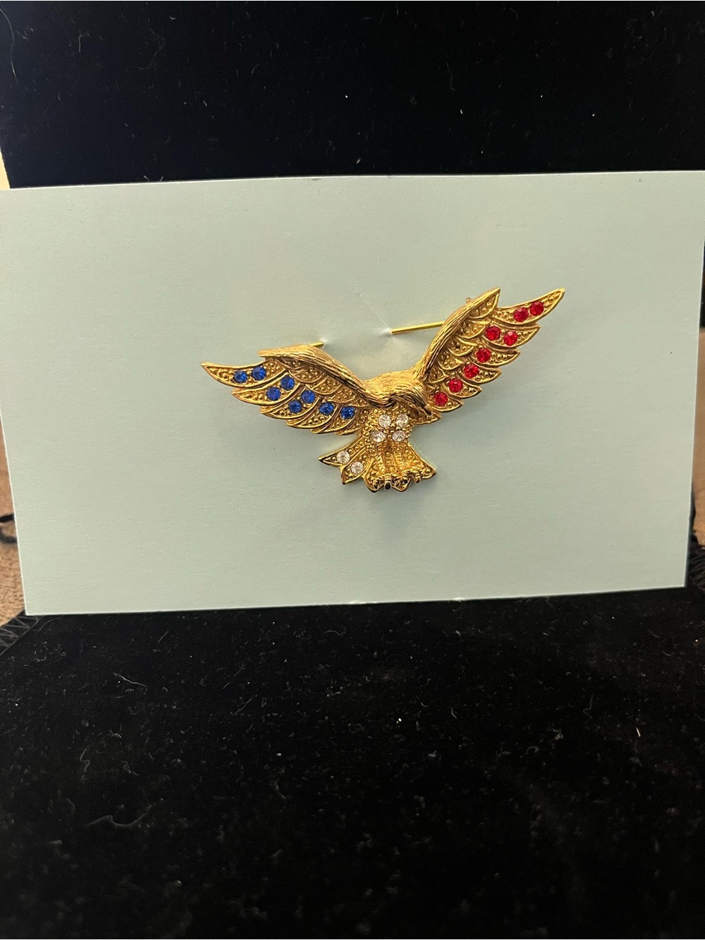 Gold Eagle Bird Brooch with Red & Blue Accents